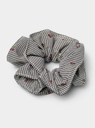 Simons Womens Cherry gingham large ruffled scrunchie