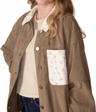 Le Lis Blanc Deux Finley Floral Corduroy Barn Jacket In Brown