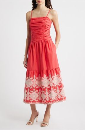 Eliza J Ruched Bodice Sleeveless Maxi Dress in Coral at Nordstrom, Size 10