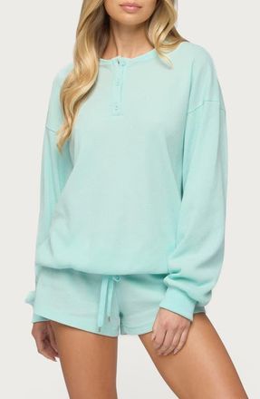 Edikted Baila Waffle Knit Henley in Aqua at Nordstrom, Size X-Small