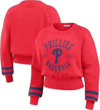 WEAR by Erin Andrews Womens WEAR by Erin Andrews Red Philadelphia Phillies Vintage Washed Cropped Pullover Sweatshirt at Nordstrom, Size Xx-Large