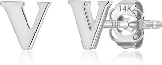 MAX + STONE 14k Yellow or White Gold Small Script Initial Letter Stud Earrings