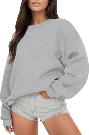 Generic Womens Long Sleeve Sweatshirts Crewneck Casual Solid Color Pullover Shirts Oversized Loose Fall Top Ladies Sweatshirt with Pockets Casual Loose Shirts