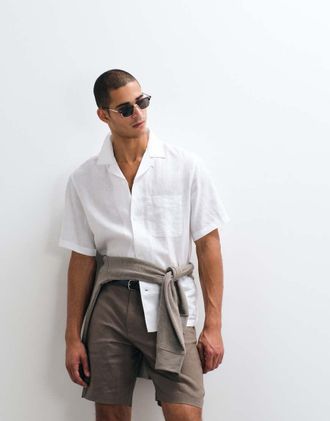 Arket Camicia a maniche corte in puro lino bianca-Bianco