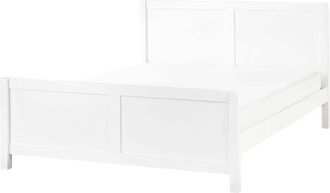 Beliani Cama Con Somier Y Cabecero De Madera De Caucho Blanco 160 X 200 Cm Champagnat