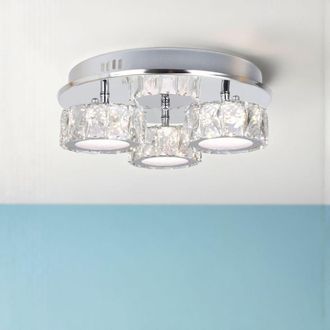 Pagazzi Dilan 3 Light Polished Chrome & Crystal Led Flush Ceiling Light in Silver