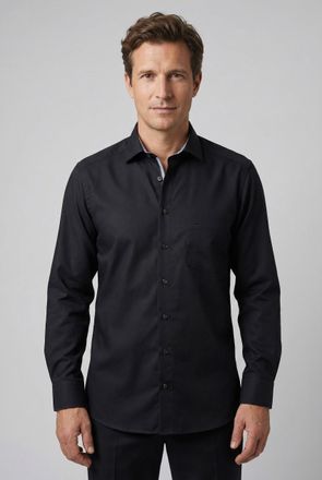 Olymp Businesshemd OLYMP Luxor modern fit, Herren, Gr. 37, N-Gr, schwarz, Web, Obermaterial: 100% Baumwolle, tailliert, 1-Knopf-Manschette verstellbar, Hemd