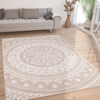 Paco Home Paco Home - Alfombra Salon De Habitacion Cocina Exterior Terraza Jardin Oriental Marroqui 120x160 Cm, Arena