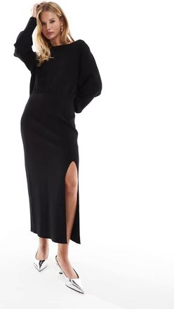 & Other Stories Vestito a maniche lunghe nero con spacco laterale e gonna al polpaccio