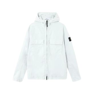 Stone Island Light Jackets, male, Blue, Size: 2XL 4100077 Stretch Cotton Twill