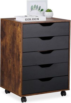 Relaxdays Relaxdays Cassettiera Sotto Scrivania da Ufficio, Mobile con 5 Cassetti Portadocumenti e Ruote, 66,5x48x39,5 cm, Nero