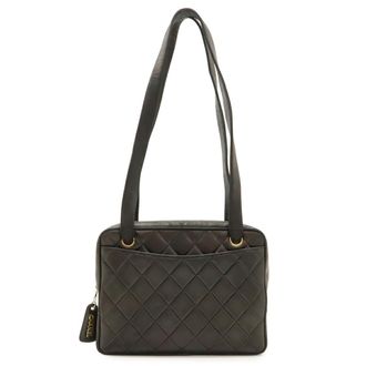 Chanel Matelasse Black Leather Shoulder Bag Tote Bag (Pre-Owned)