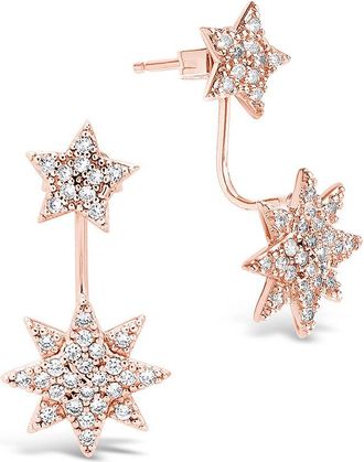 Sterling Forever 14K Rose Gold Plated Cz Burst Jacket Earrings