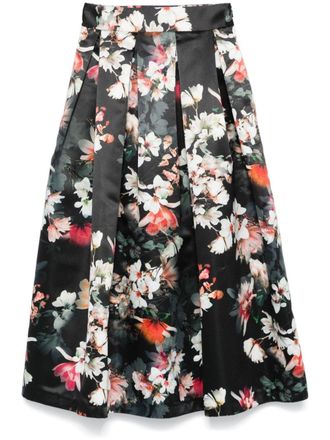 Nissa floral-print taffeta midi skirt - women - Acetate/Polyester - 36 - Black