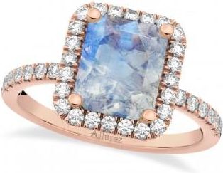 Allurez Emerald-Cut Moonstone & Diamond Engagement Ring 14k Rose Gold (3.32ct)