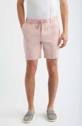 BOSS Kane Flat Front Linen Blend Drawstring Shorts in Light Pastel /Pink at Nordstrom, Size 32