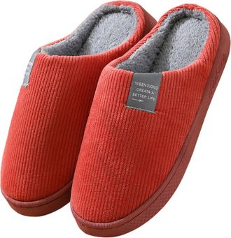 Generic Womens Fleece Slippers Cozy Warm Faux Fur Lined and Non-Slip Fluffy Cotton Slippers for Indoor Outdoor Orange 2.5/3.5 UK