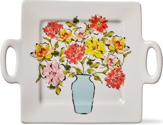 Tag In Bloom Square Platter Multi Earthenware Spring in White at Nordstrom