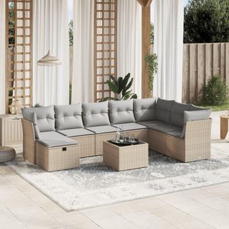 vidaXL Juego De Sof&aacute;s Jard&iacute;n Con Cojines Beige Mezcla 9 Pzas Rat&aacute;n Pe Vidaxl