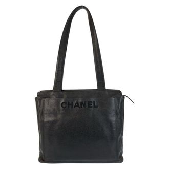 Chanel Black Leather Shoulder Bag Tote Bag (Pre-Owned)