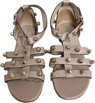 Alberta Ferretti Nude Leather Studded Gladiator Sandals Size 37
