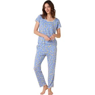 The Cats Pajamas Pima Knit Short Sleeved Simple Set Floral in Marguerite at Nordstrom, Size X-Large