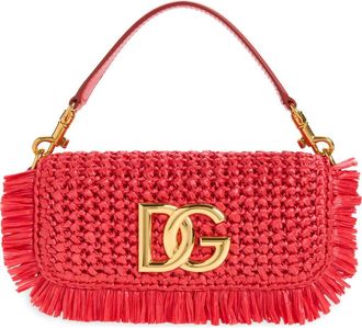 Dolce & Gabbana Faux Raffia Shoulder Bag in 87124 Rosso Papavero at Nordstrom