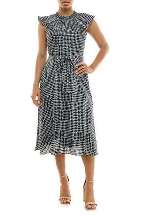 Nina Leonard Smock Chiffon Midi Dress in Black/white Layout at Nordstrom Rack, Size X-Large