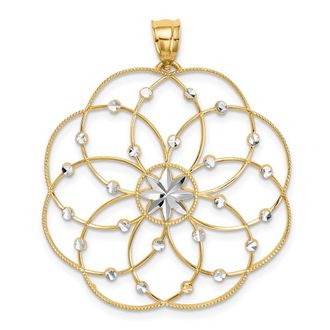 Diamond2Deal 14k Yellow Gold Rhodium Diamond-cut Spiral Circle Pendant