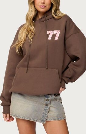 Edikted Leopard 77 Graphic Oversize Hoodie in Brown at Nordstrom, Size X-Small