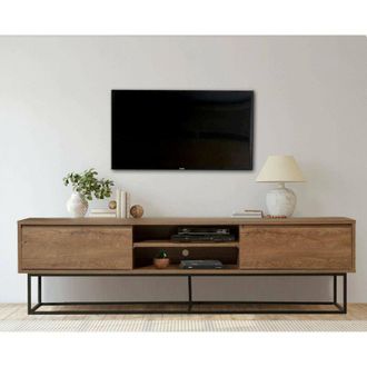 Dmora Mobile porta tv Selena, Credenza da soggiorno, Armadio basso per tv, Base parete attrezzata, 180x40h50 cm, Noce e Nero, con imballo rinforzato, con