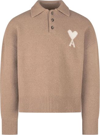 Ami Beige Full Sleeves Polo Sweater
