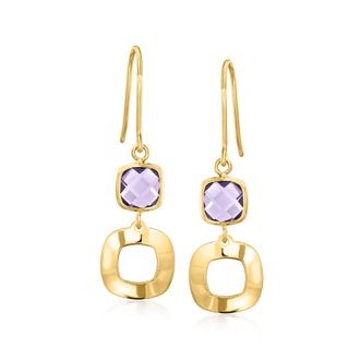 Ross-Simons Amethyst Geometric Drop Earrings in 10kt Yellow Gold