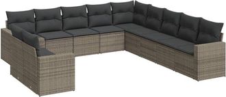 vidaXL Set De Sof&aacute;s De Jard&iacute;n 11 Pzas Y Cojines Rat&aacute;n Sint&eacute;tico Gris Vidaxl