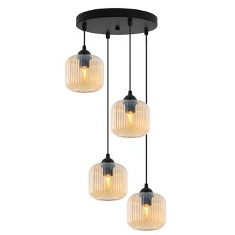 OEM L&aacute;mpara Colgante Riffle Negra 4 Planas Miel Pantalla Cilindro E27
