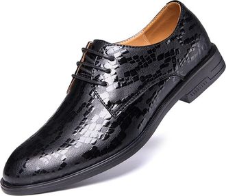 Generic Dress Oxford for Men Lace Up Shiny Round Toe Derby Shoes Leather Non Slip Rubber Sole Slip Resistant Low Top Block Heel Wedding(Black,7.5 UK)