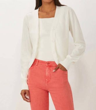 ECRU Curved Placket Printed Cardigan In White