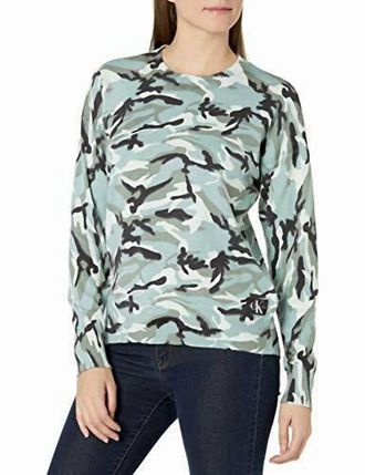 Calvin Klein Camouflage Crewneck Sweater In Green