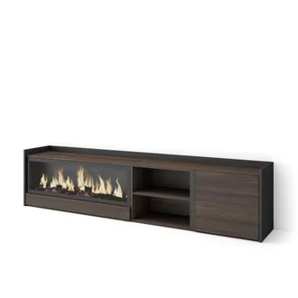 Skraut Home Skraut Home - Mueble Tv, Televisi&oacute;n, Muebles De Sal&oacute;n, Almacenaje, 212x35x50cm, Para Tv Hasta 80, Chimenea El&eacute;ctrica Xxl, Estilo Moderno, Roble Oscuro
