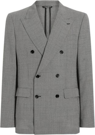 Dolce & Gabbana Jassen, Heren, Grijs, L, Leer, Dubbelrijige Houndstooth Blazer