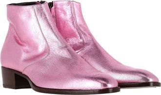 Saint Laurent Womens Leather Metallic Almond Toe Ankle Boot (Authentic Pre-Loved)
