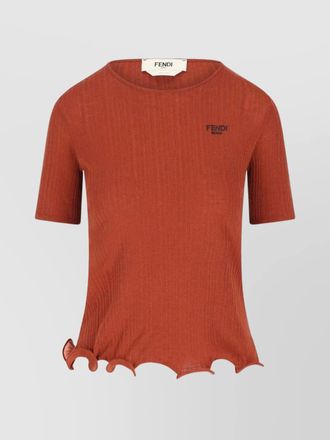 Fendi virgin wool ribbed short-sleeve crewneck top