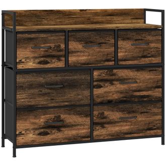 STILVORA C&oacute;moda De Almacenaje Con 7 Cajones, Patas Ajustables Y Estructura De Acero, Estilo Industrial, En Poli&eacute;ster, 98 &times; 29 &times; 85 Cm, Marr&oacute;n
