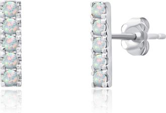 MAX + STONE 14k Yellow or White Gold Small Gemstone Bar Stud Earrings