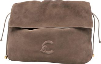 Coccinelle Suede Shoulder Bag with Embossed Logo and Gold-tone Accents