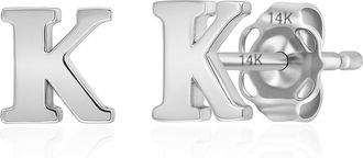 MAX + STONE 14k Yellow or White Gold Small Script Initial Letter Stud Earrings