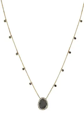 Effy 14K Yellow Gold Black Onyx & Diamond Halo Necklace in 14K Gold at Nordstrom, Size 18