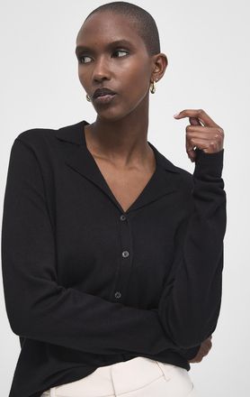 Contemporaine Womens Notched collar mini-ribbing Cardigan Sweater