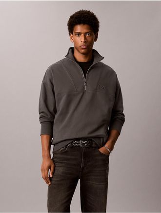 Calvin Klein Jeans Calvin Klein Mens Script Logo Graphic Relaxed Quarter Zip Sweatshirt - Grey - L