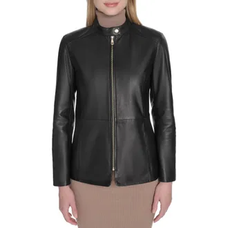 Cole Haan Leather Biker Jacket in Black at Nordstrom Rack, Size Medium
